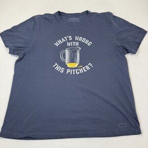 Life Is Good T-Shirt Men's XXL Blue Graphic Beer‎ Pitcher Funny Humor Casual